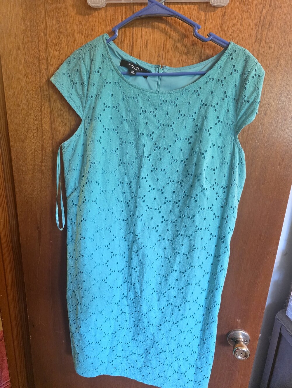 Nine West Teal Eyelet Midi Dress